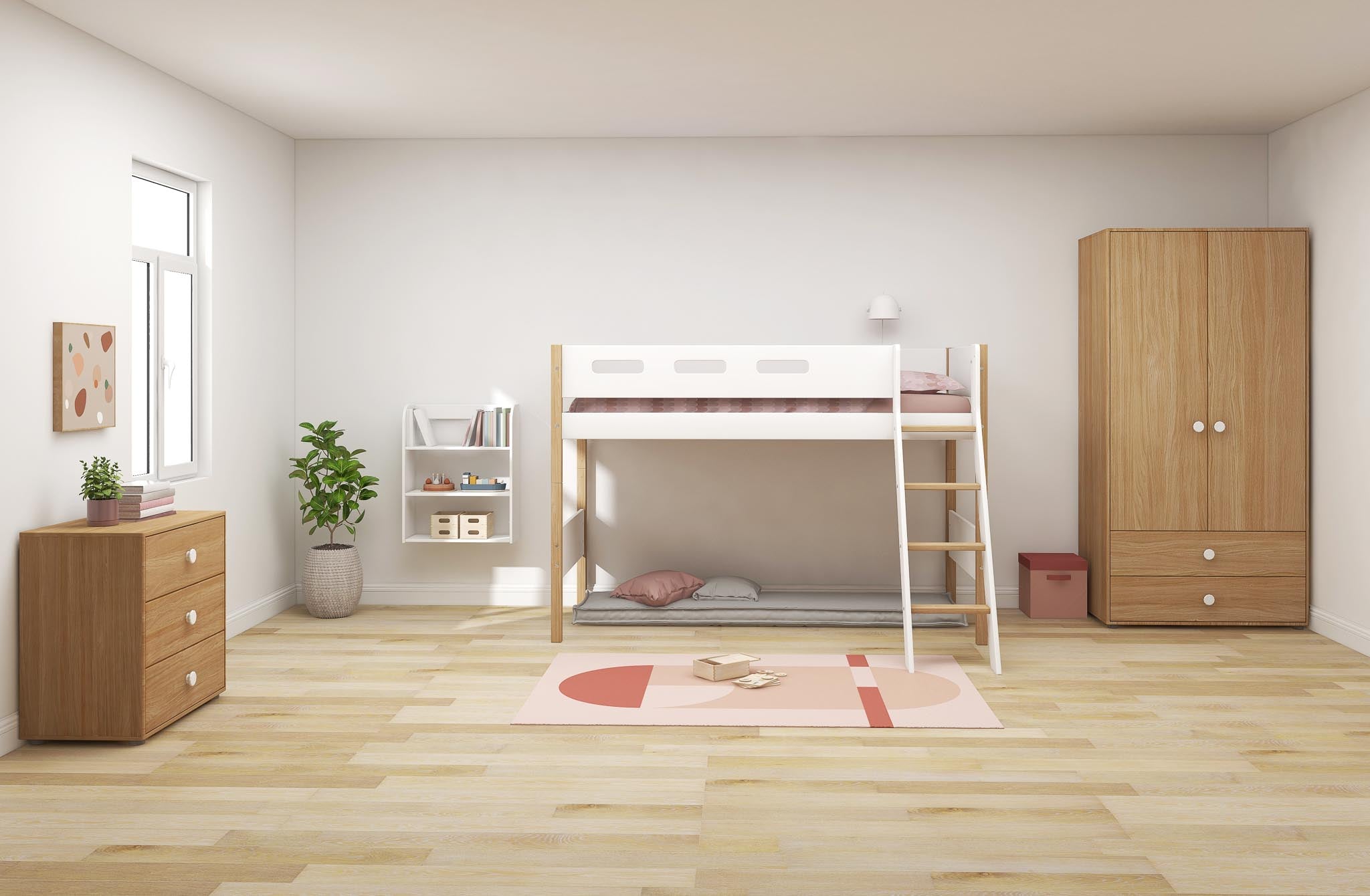 Semi-high bed w. slanting ladder