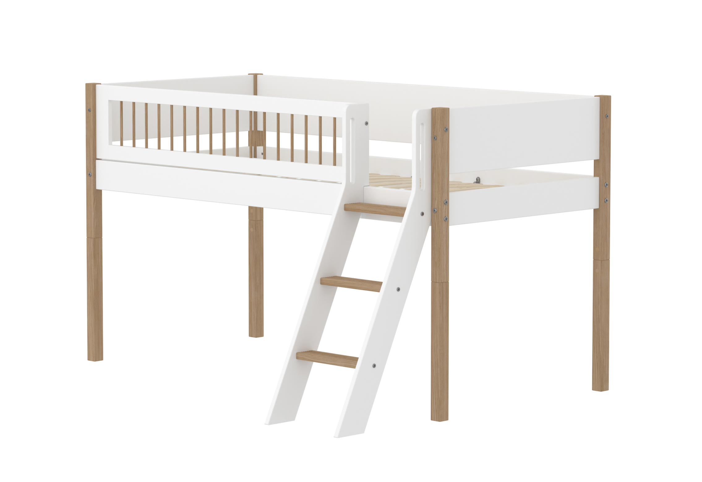 Mid-high bed with slanting ladder