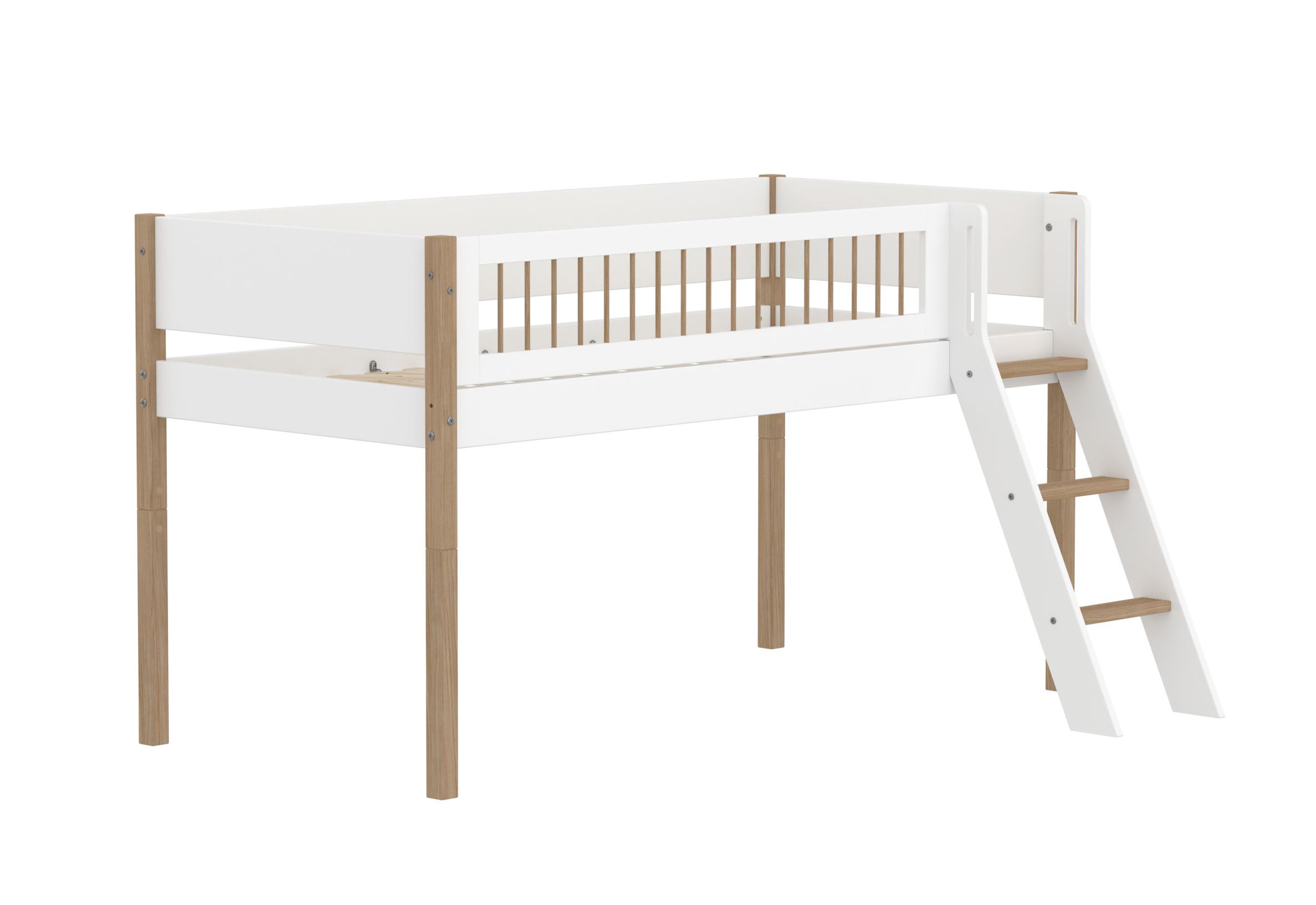 Mid-high bed with slanting ladder