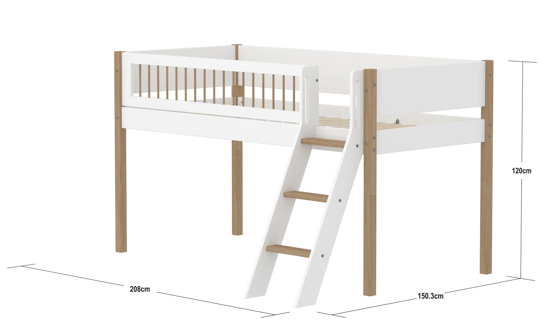 Mid-high bed with slanting ladder