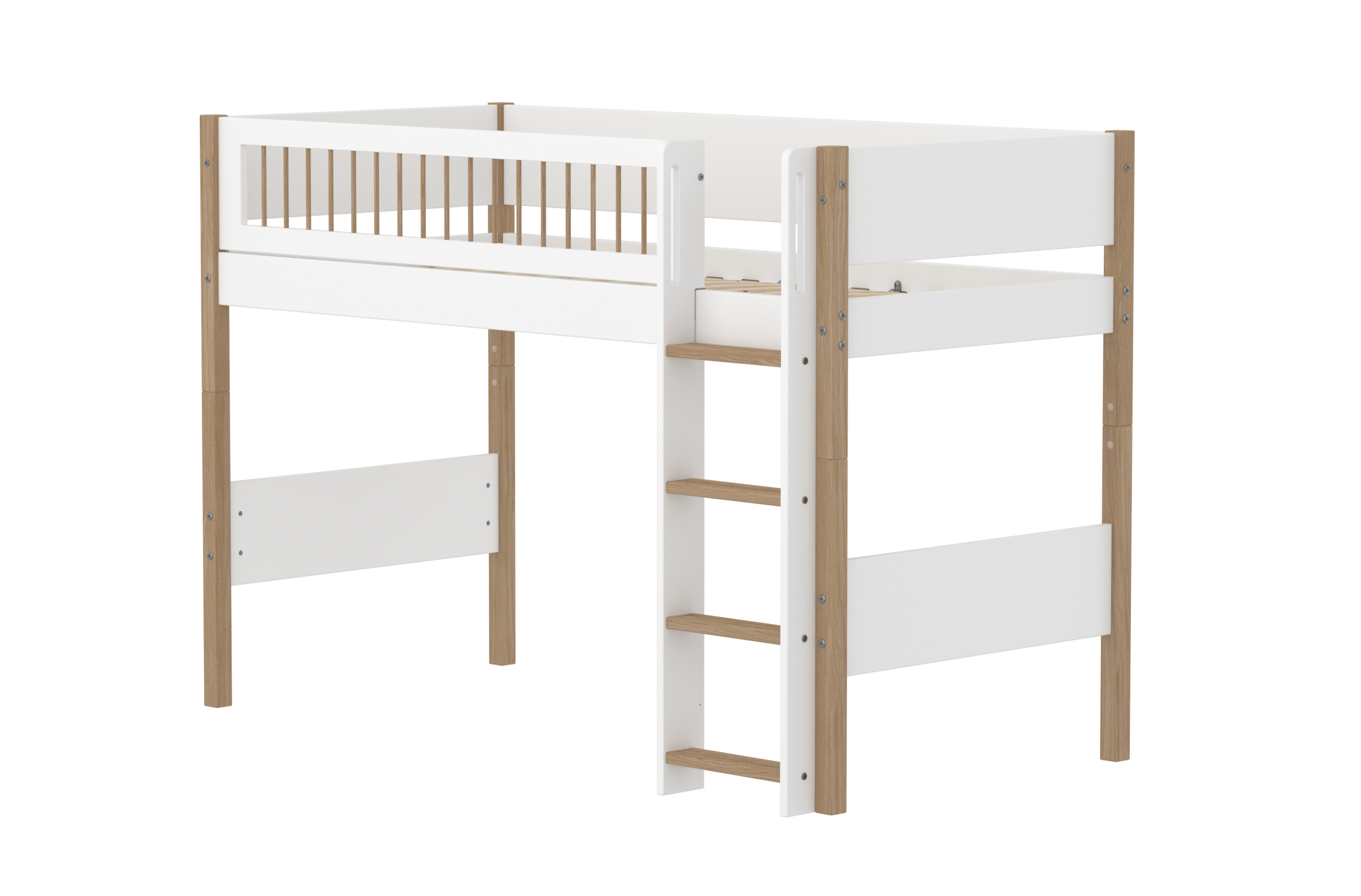 Semi-high bed with straight ladder