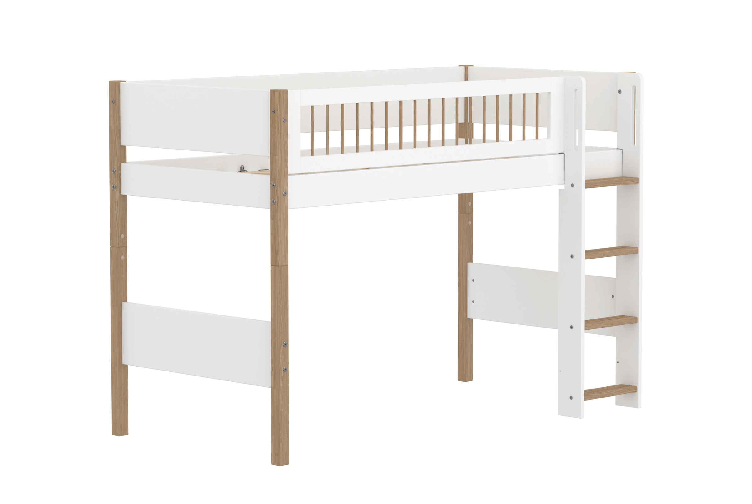 Semi-high bed with straight ladder