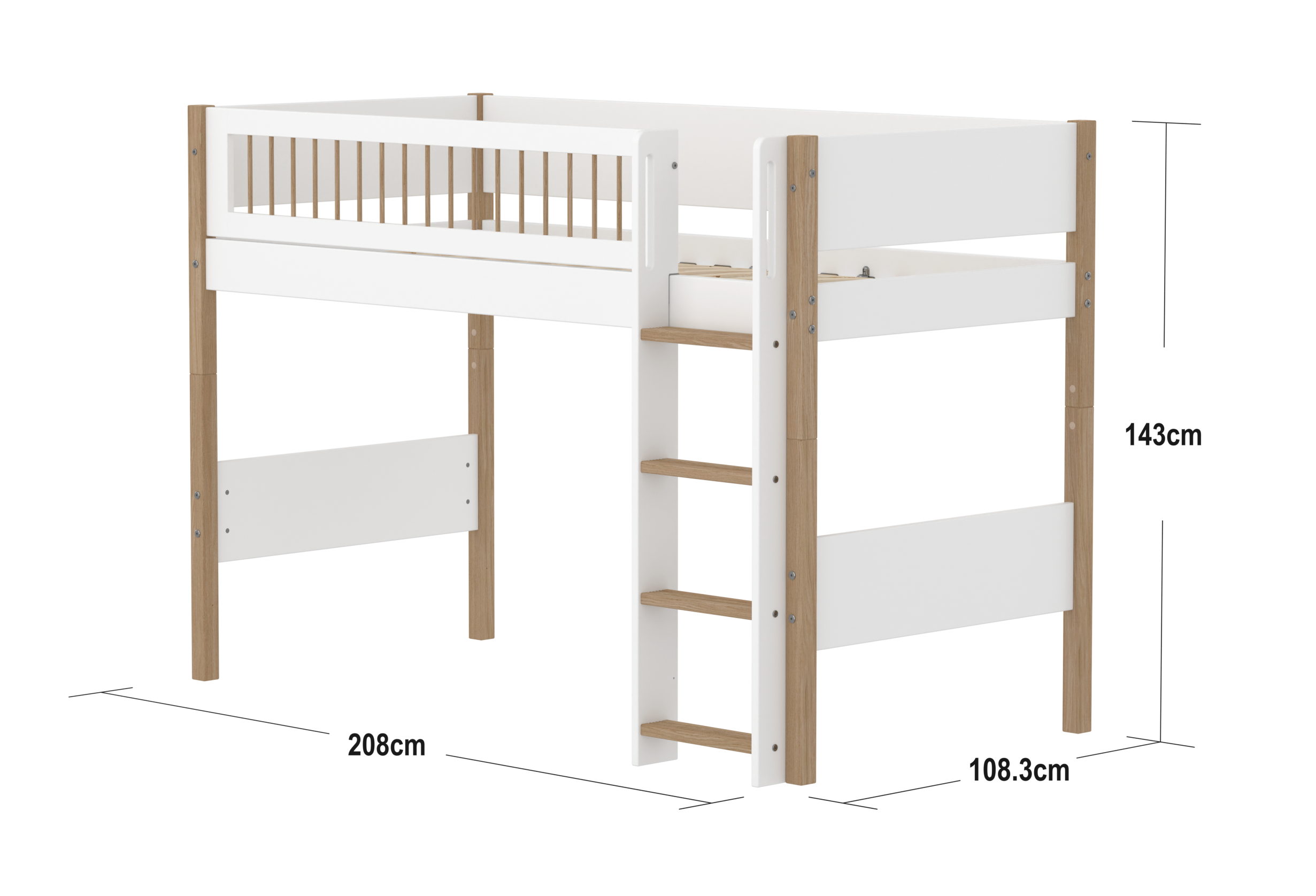 Semi-high bed with straight ladder