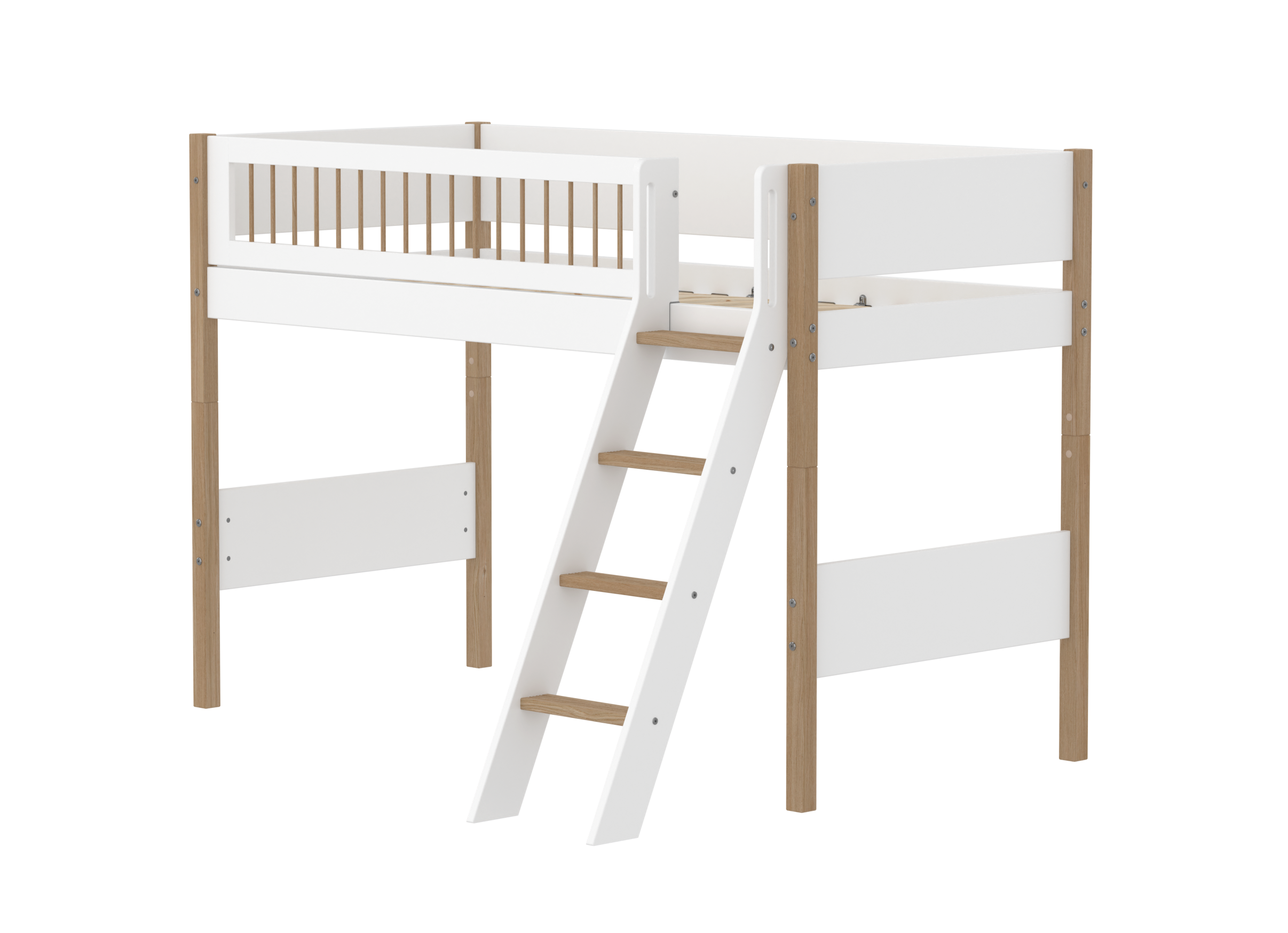 Semi-high bed with slanting ladder