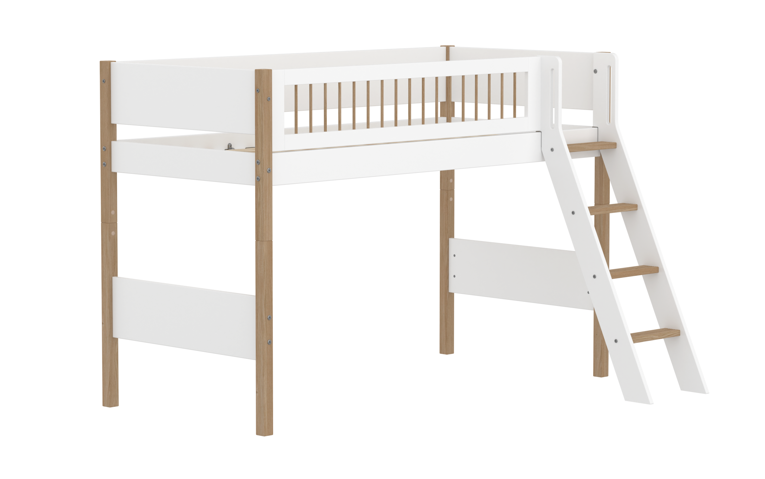 Semi-high bed with slanting ladder