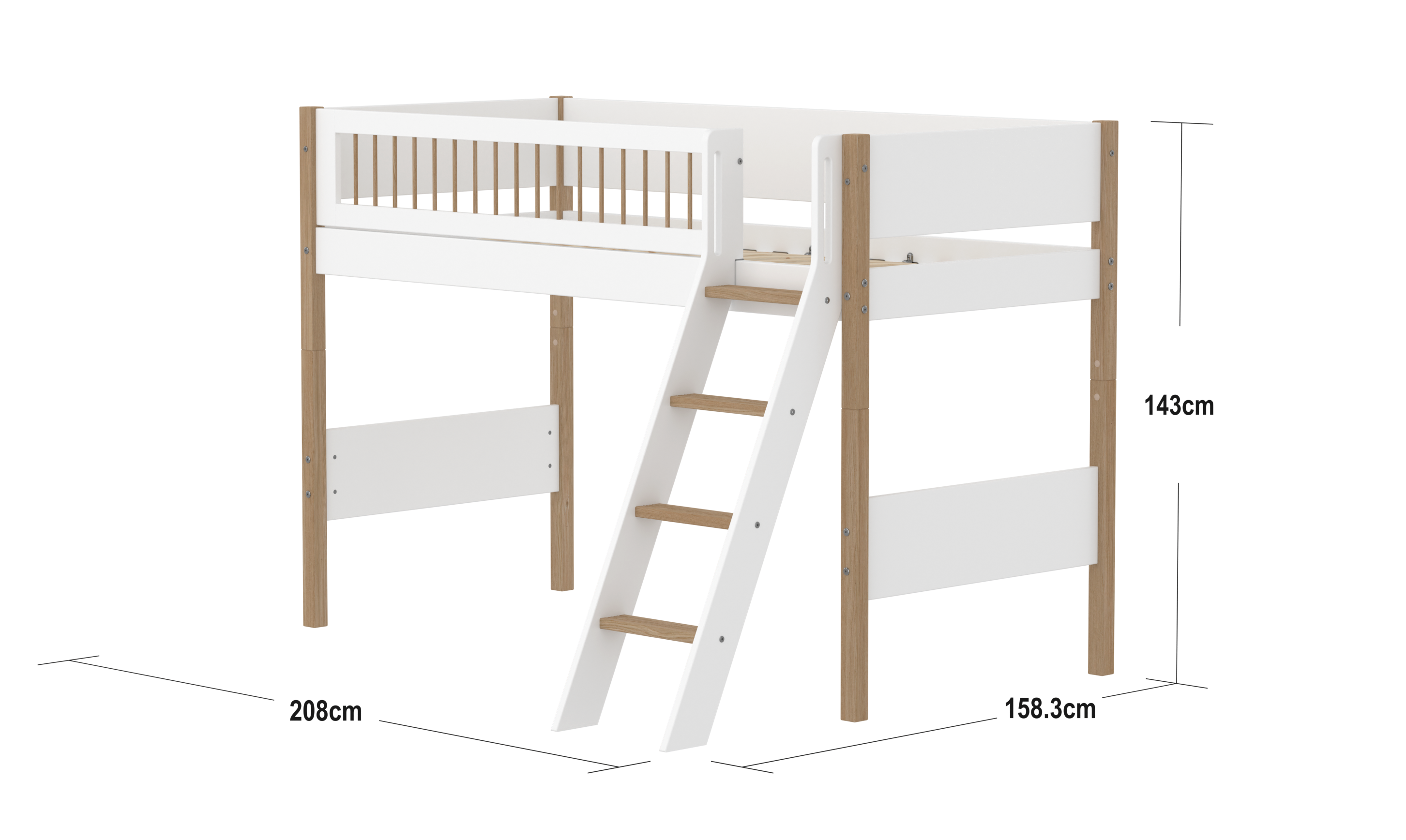Semi-high bed with slanting ladder