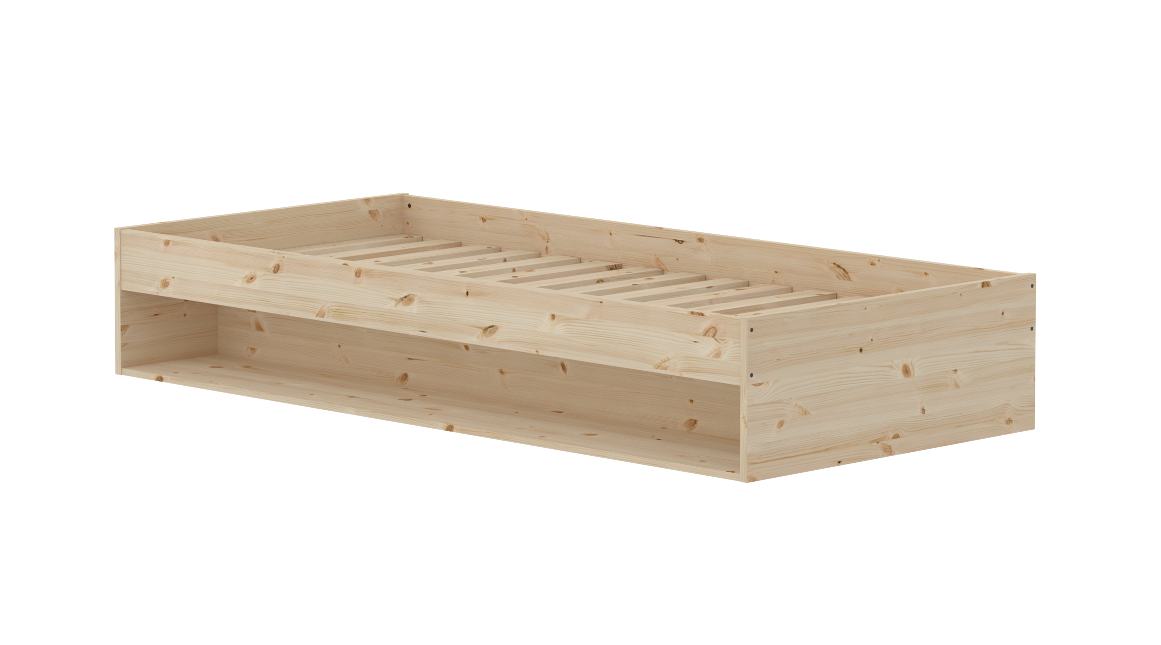 GROW Single Bed with shelf, 90x200 cm, Pinewood
