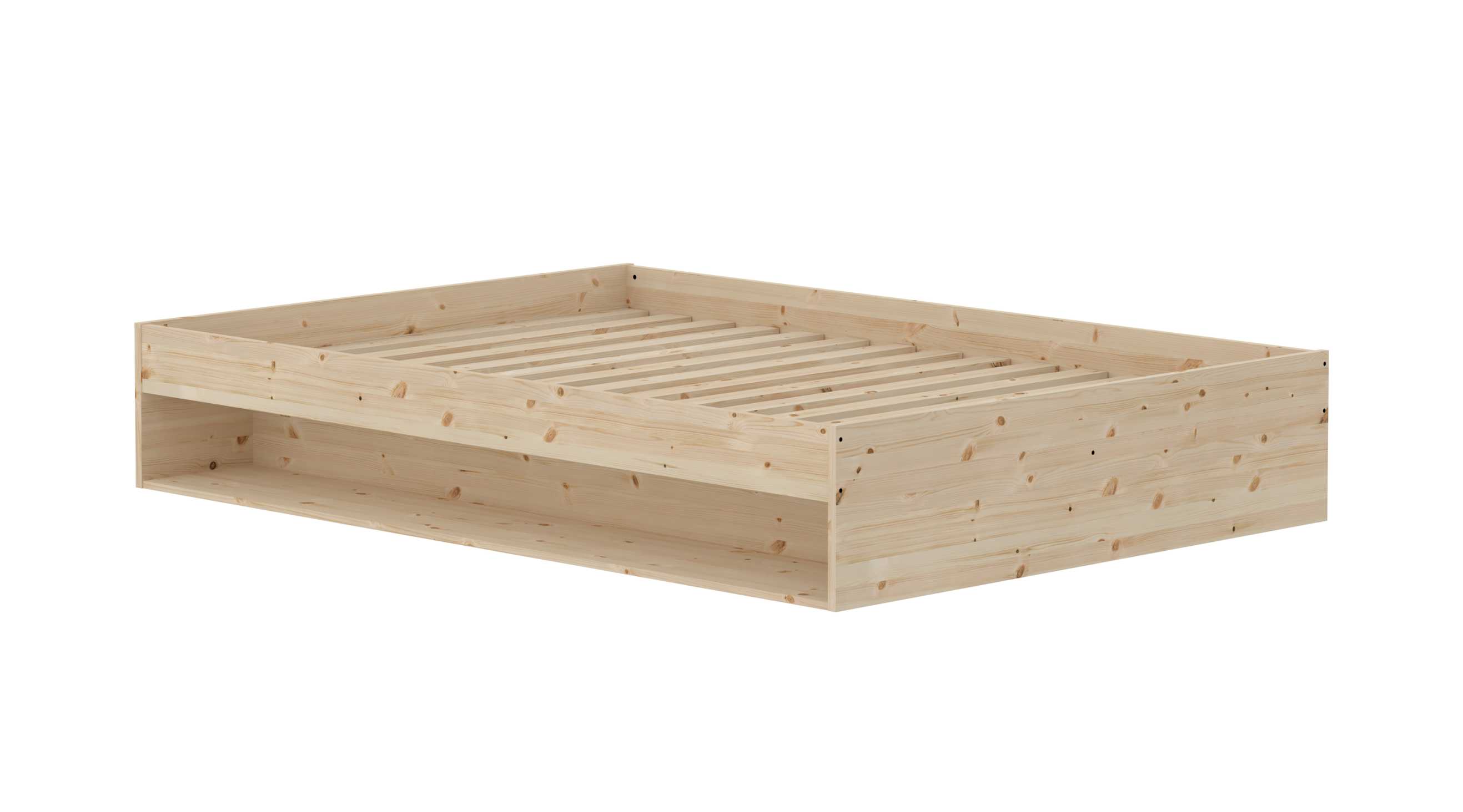 GROW Double Bed with shelf, 140x200 cm, Pinewood