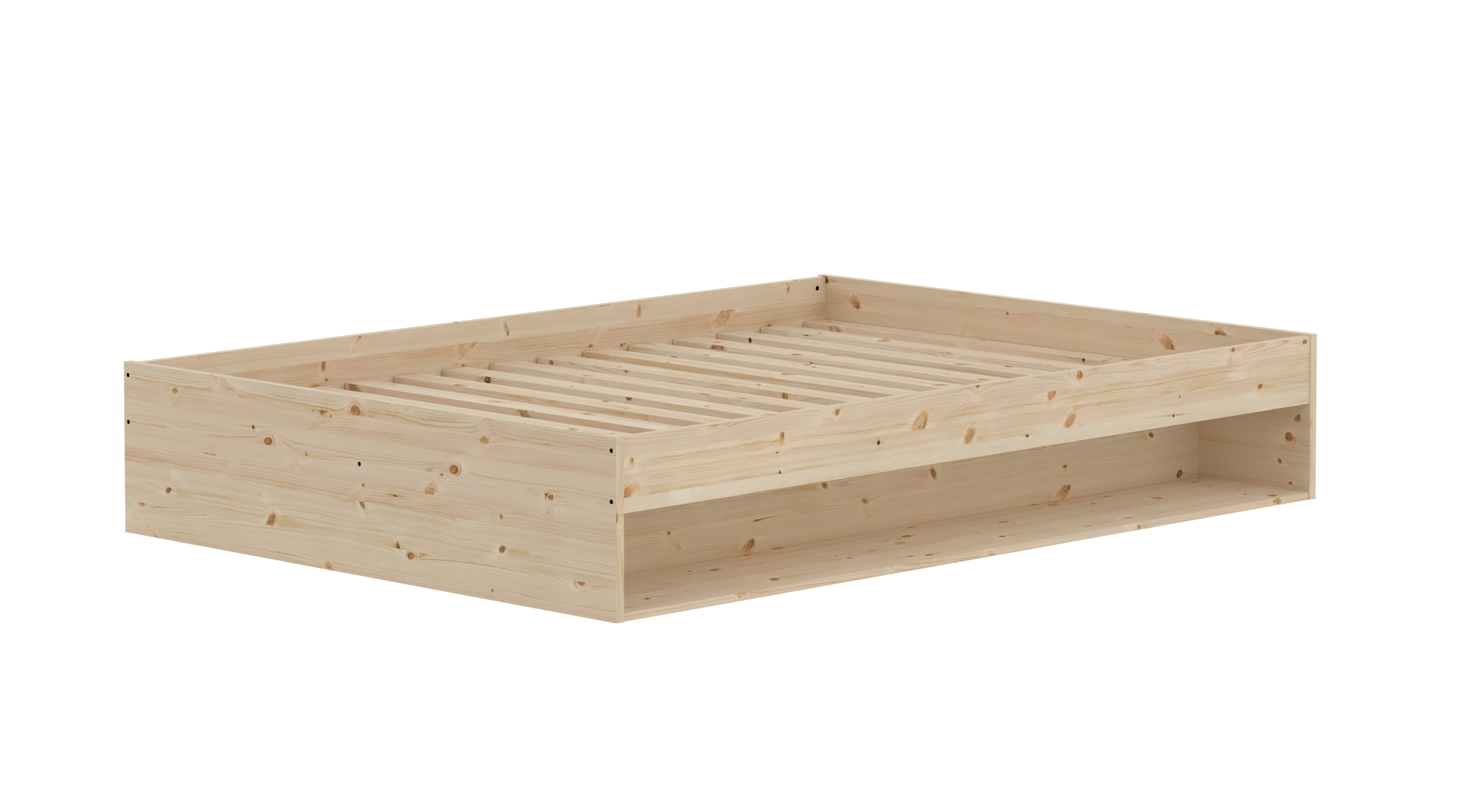 GROW Double Bed with shelf, 140x200 cm, Pinewood