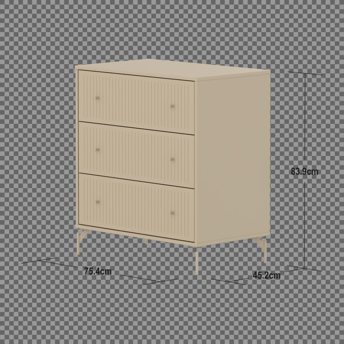 SAGA Chest, 3 drawer, Beige with grooves