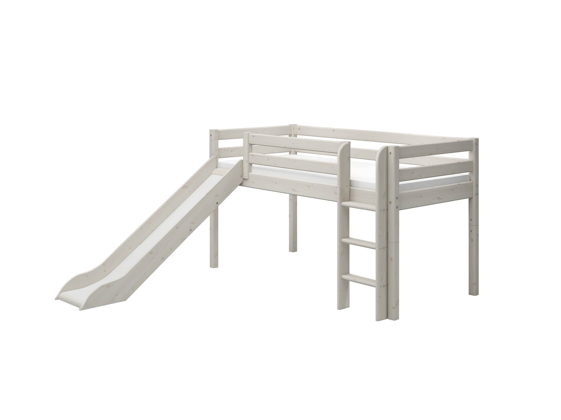Mid-high bed w. straight ladder and slide