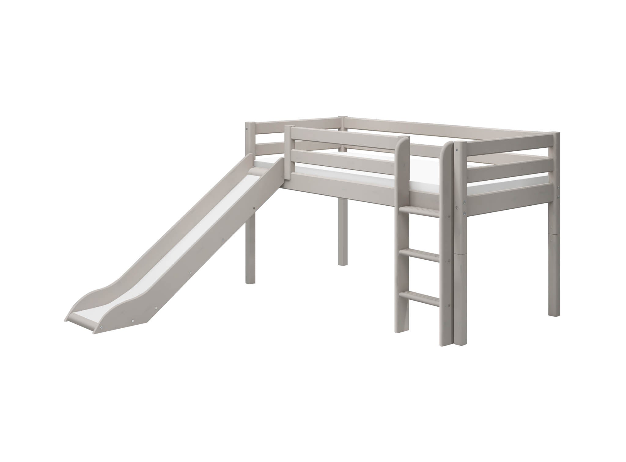Mid-high bed w. straight ladder and slide
