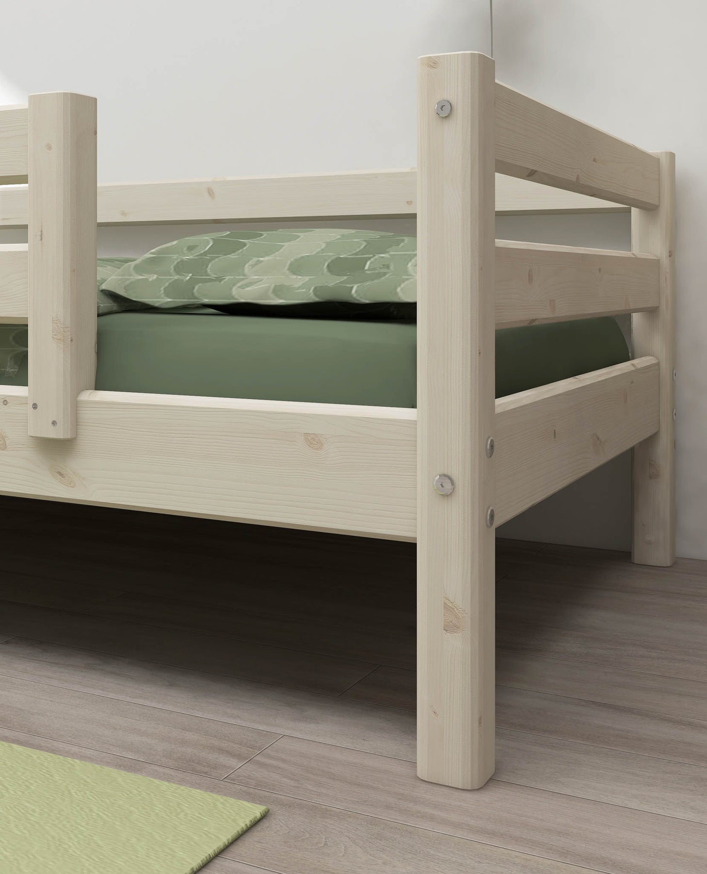 Single bed with safety rail