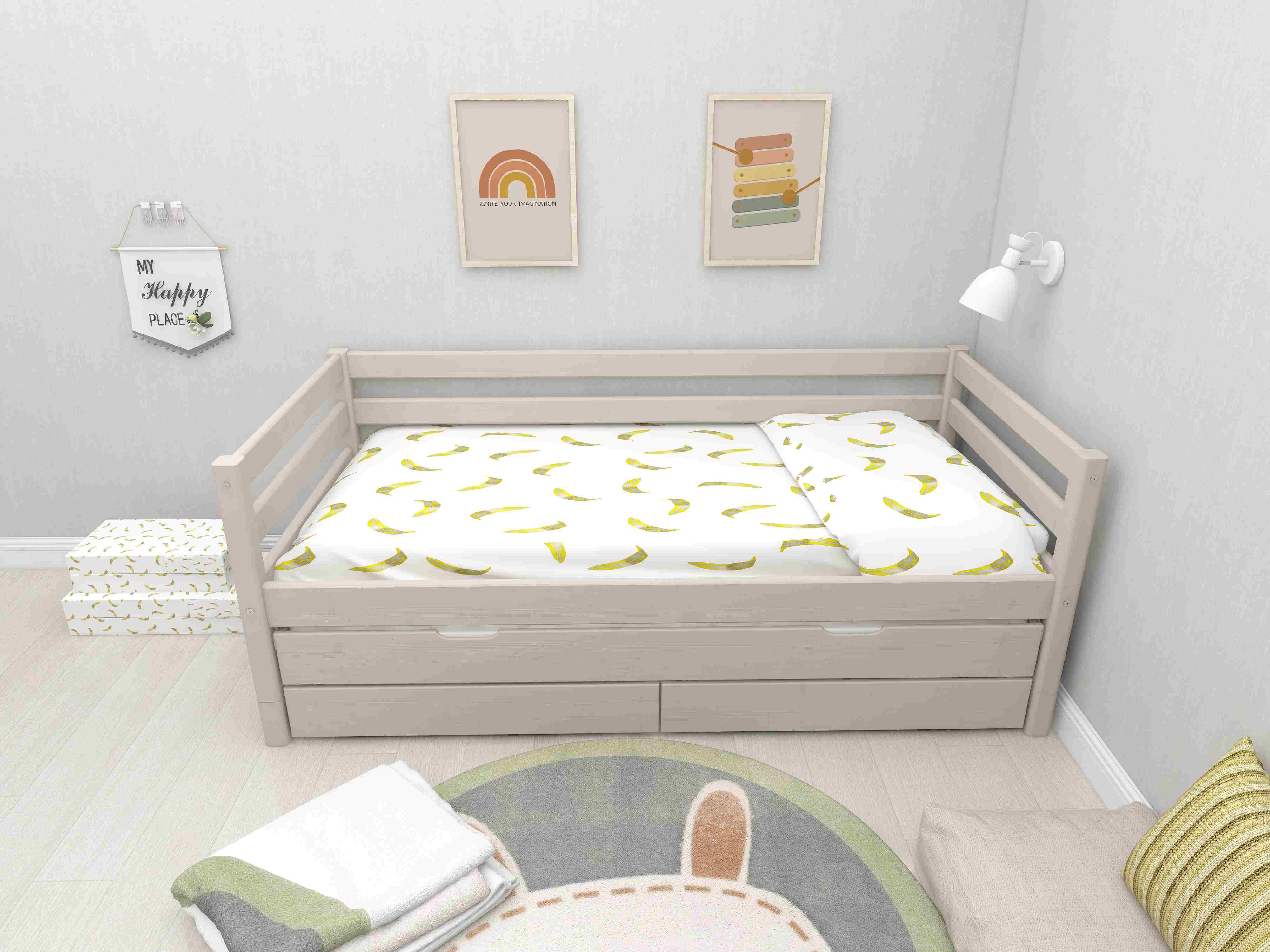 Single bed with trundle pullout bed