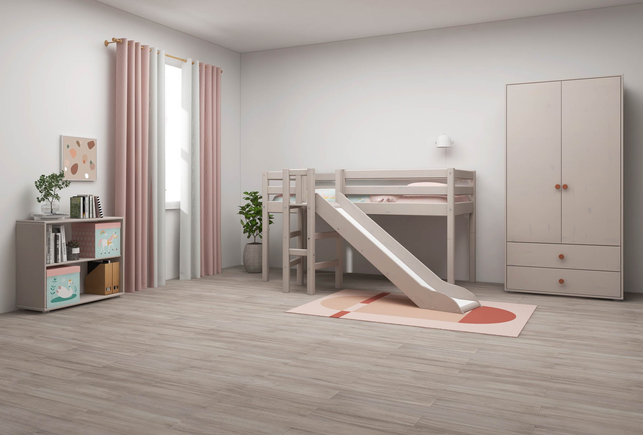 Mid-high bed w. platform and slide