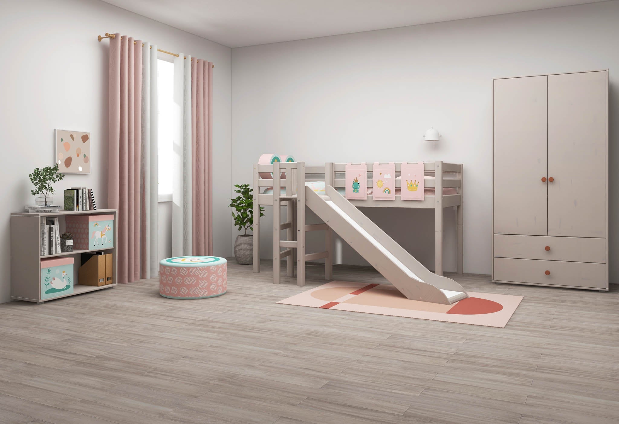 Mid-high bed w. platform and slide