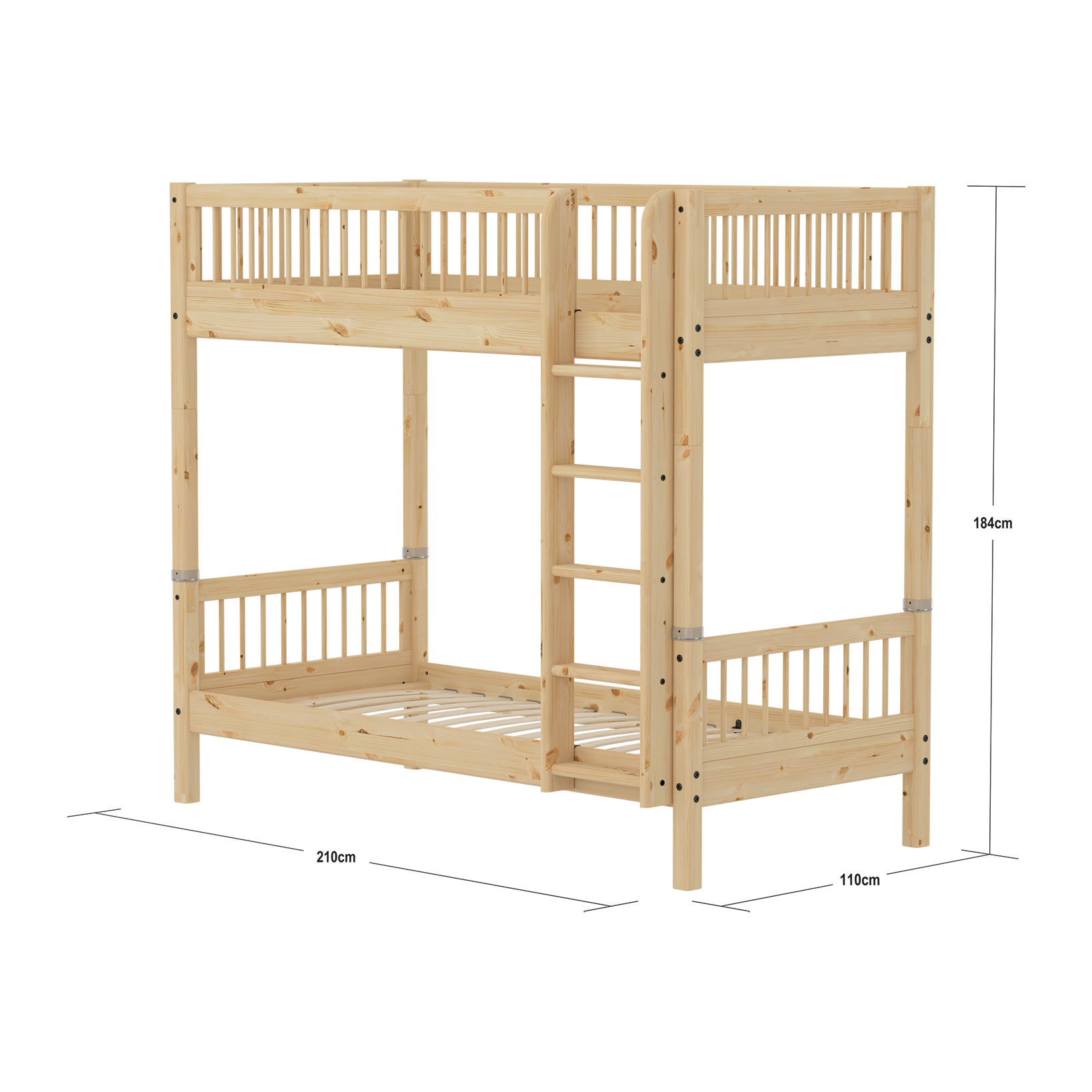 CLASSIC RAW Bunk Bed, Extra Height, 90x200 cm, Pinewood