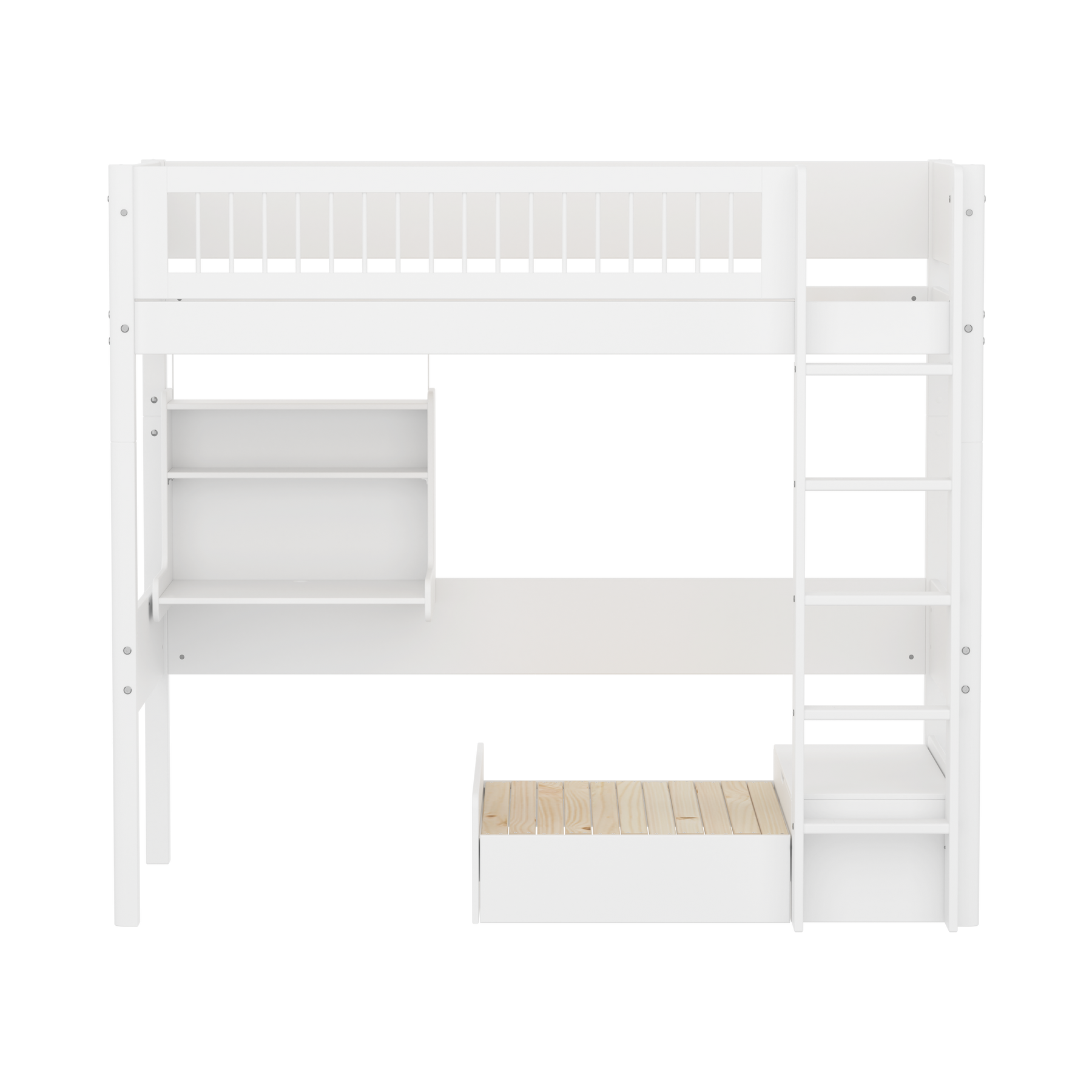 Highslp. Str. Ladder Legs Oak Crossbar Casa+Desk Rail F.Wht.