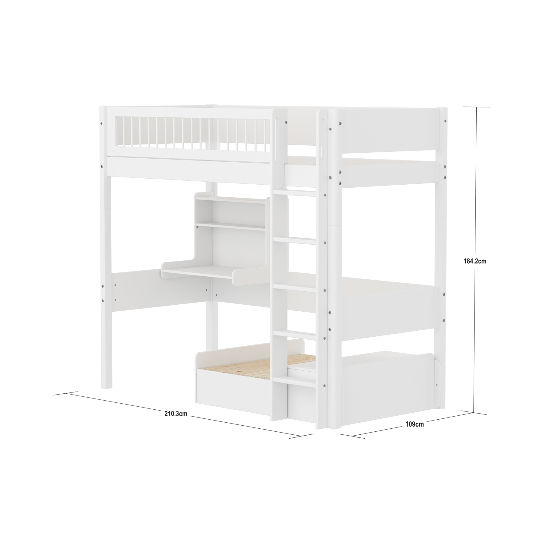 Highslp. Str. Ladder Legs Oak Crossbar Casa+Desk Rail F.Wht.