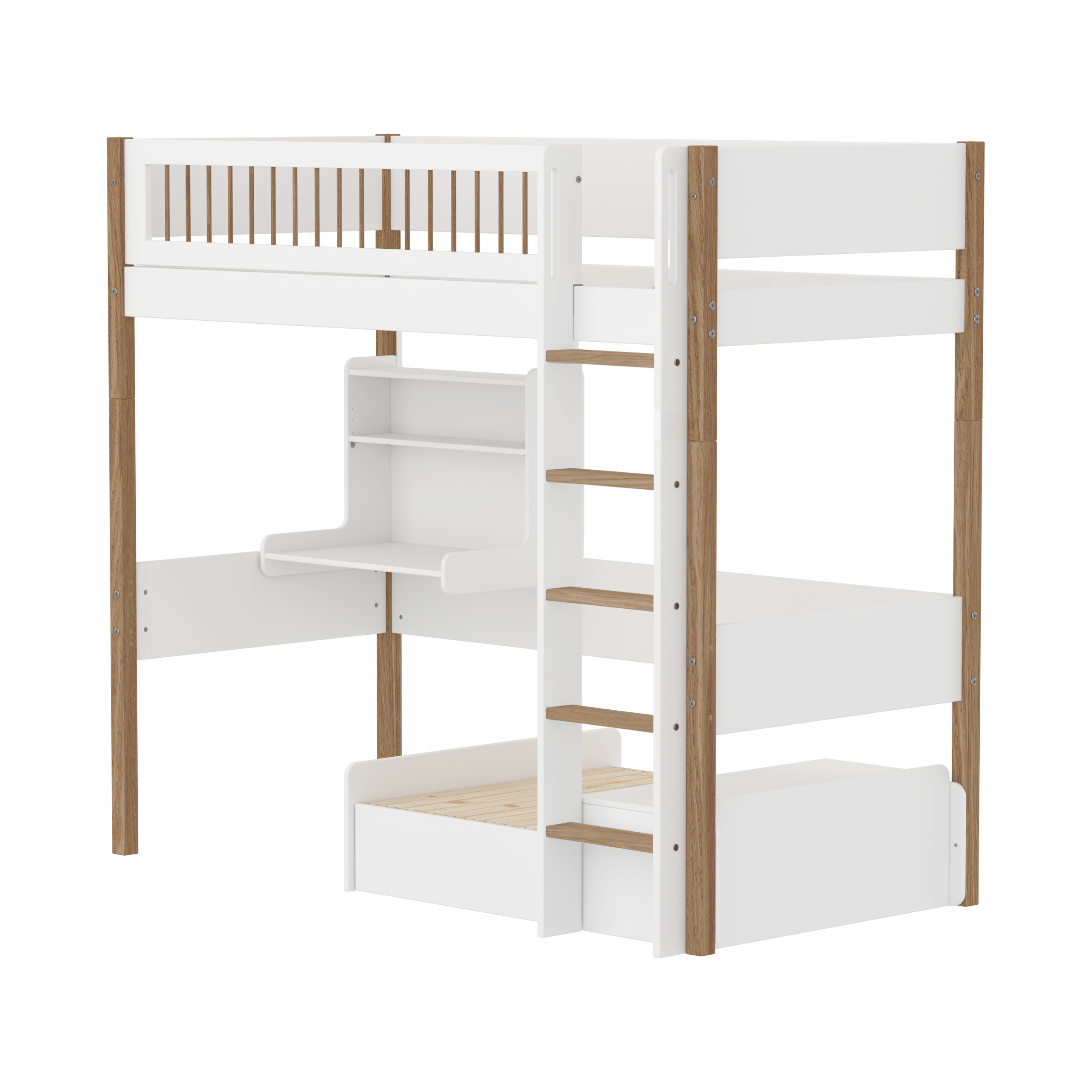 Highslp. Str. Ladder Legs Oak Crossbar Casa+Desk Rail F.Wht.