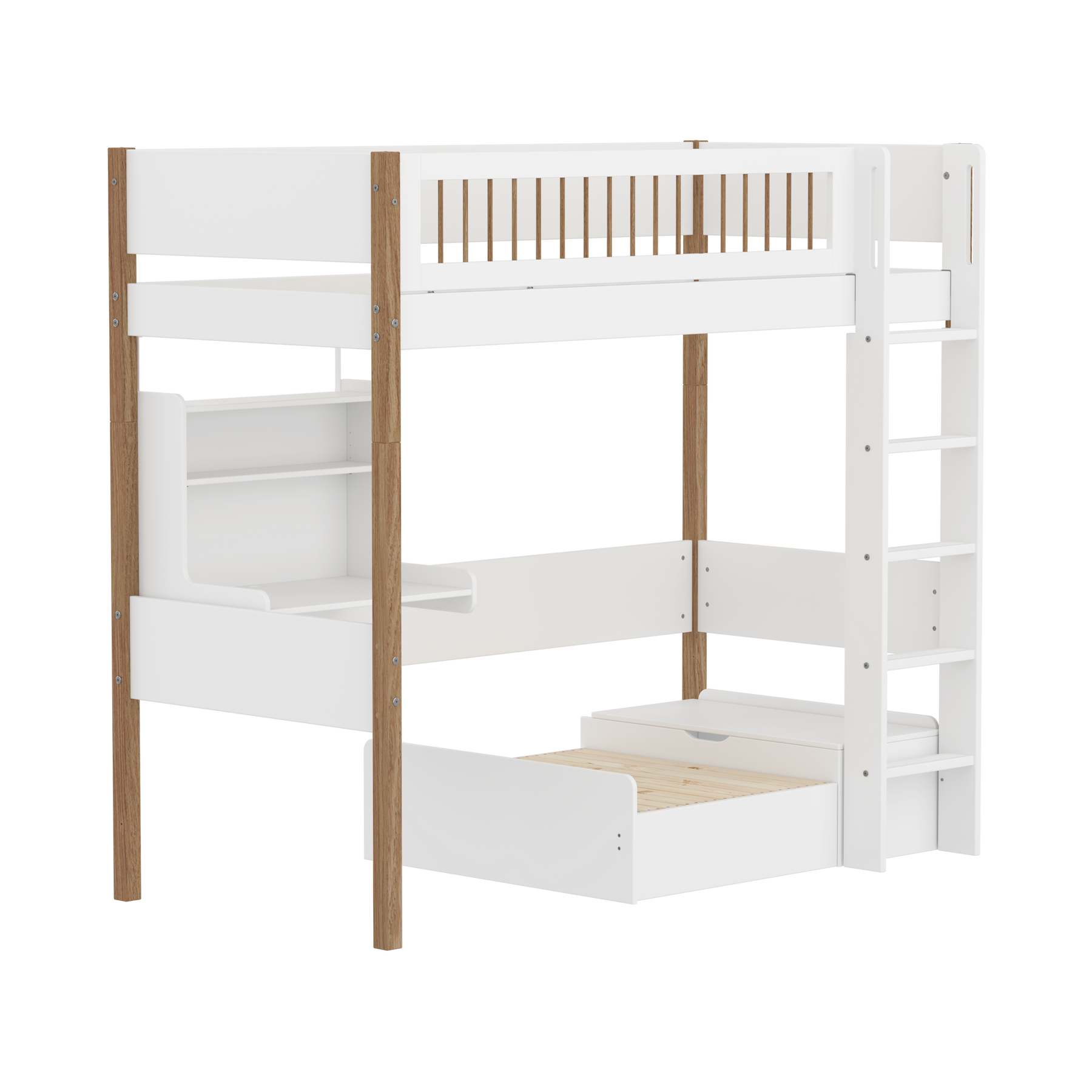 Highslp. Str. Ladder Legs Oak Crossbar Casa+Desk Rail F.Wht.