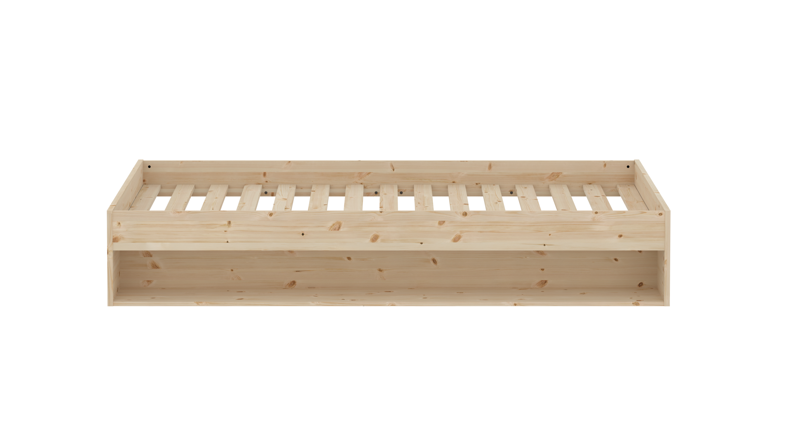 GROW Double Bed with shelf, 140x200 cm, Pinewood