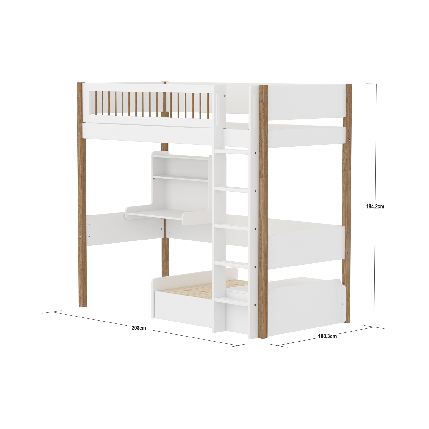 Highslp. Str. Ladder Legs Oak Crossbar Casa+Desk Rail F.Wht.