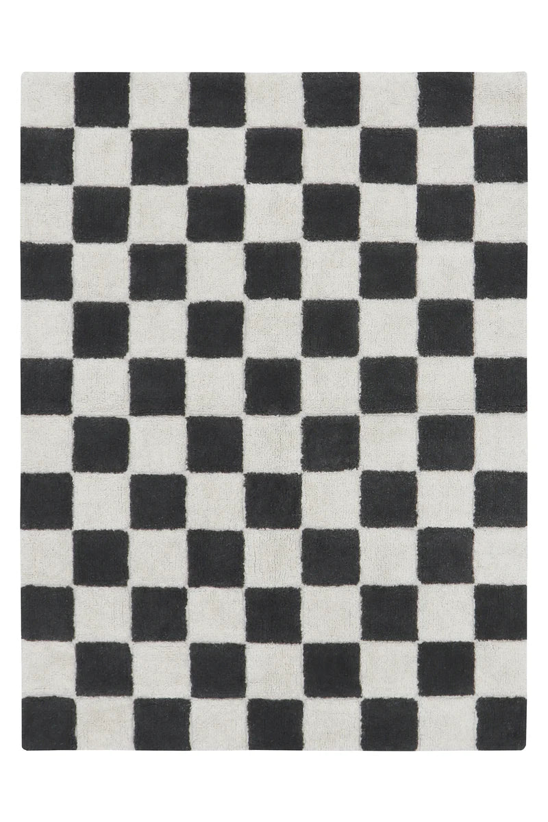 WASHABLE RUG KITCHEN TILES DARK GREY