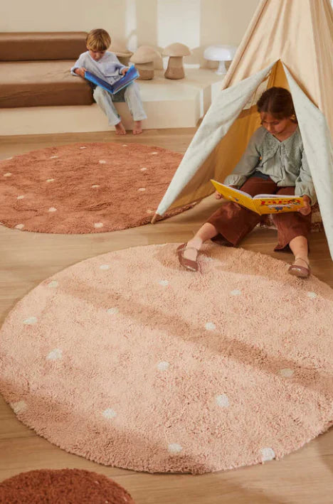 WASHABLE RUG ROUND DOT ROSE